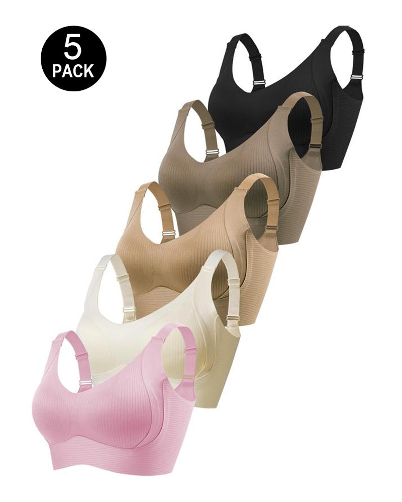 Sostén inalámbrico ajustable de cuatro filas en color sólido para mujer