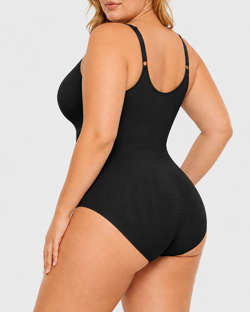 Body sin costuras con control abdominal y escote en V profundo, fácil de poner