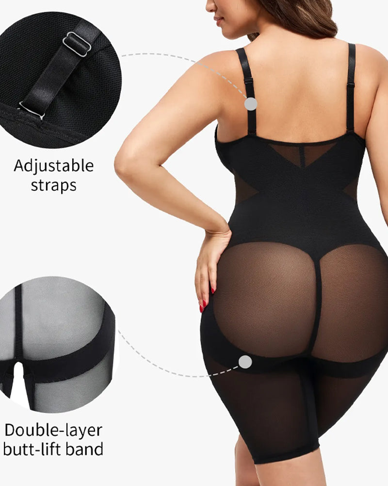 Body sin costuras con paneles de malla y control abdominal en forma de V