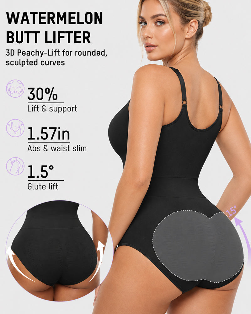 Body sin costuras con control abdominal y escote en V profundo, fácil de poner
