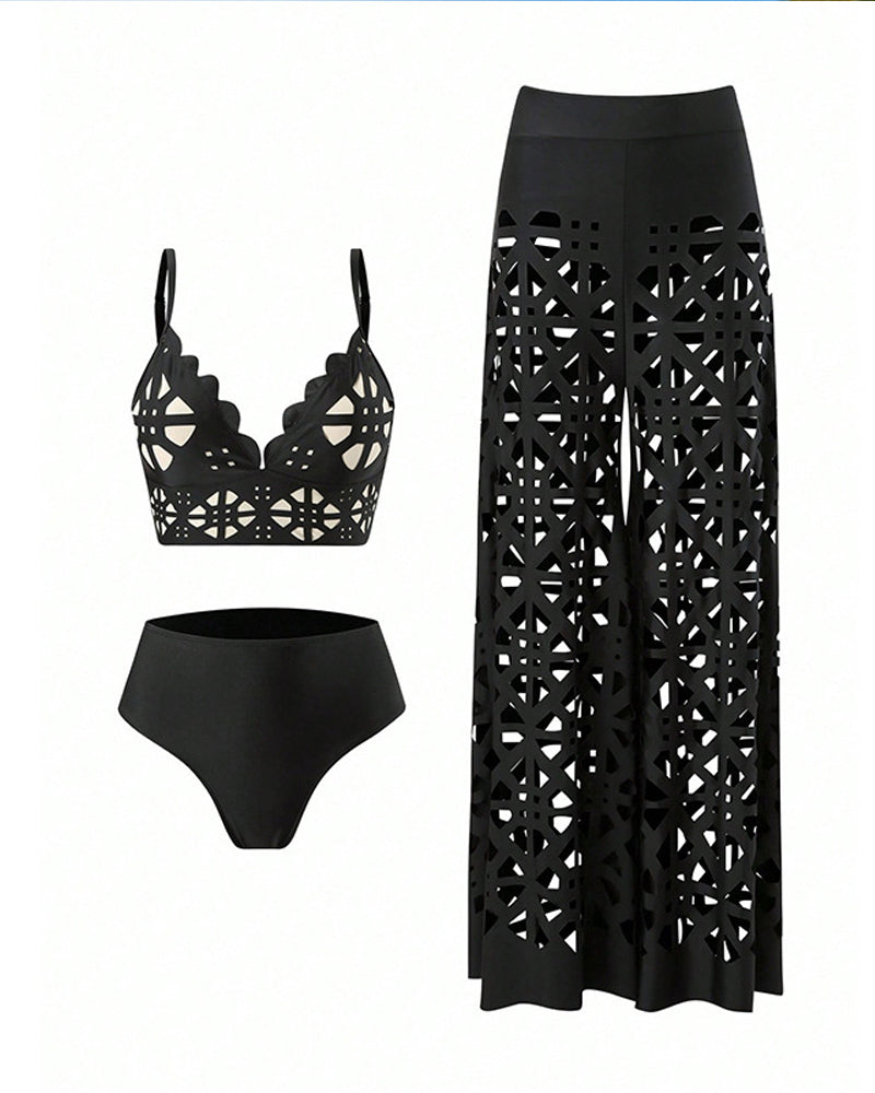 Bikini con escote en V profundo y pantalones de pierna ancha