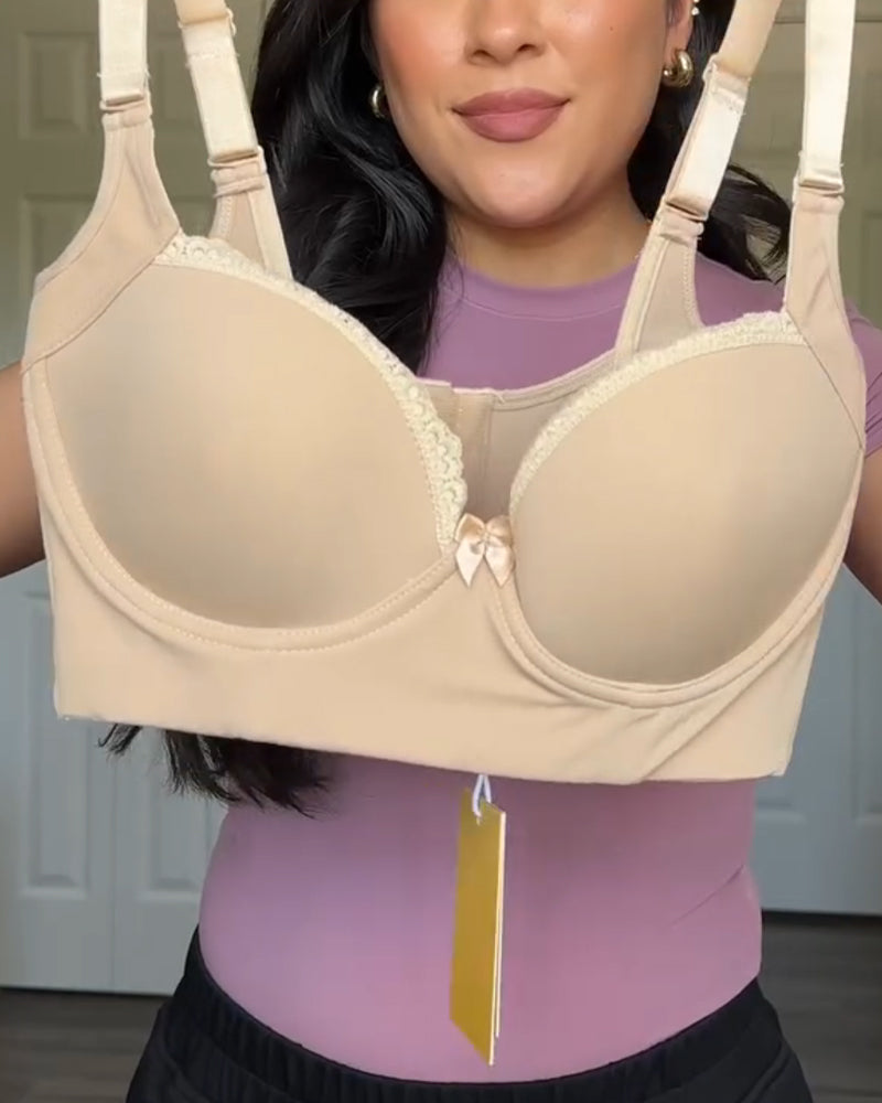Sostén moldeador con copas push-up y encaje, diseño de espalda ancha