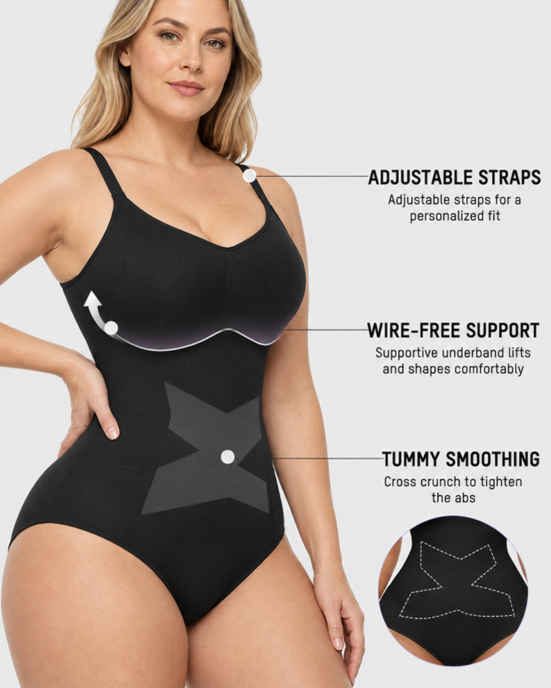 Body sin costuras con control abdominal y escote en V profundo, fácil de poner