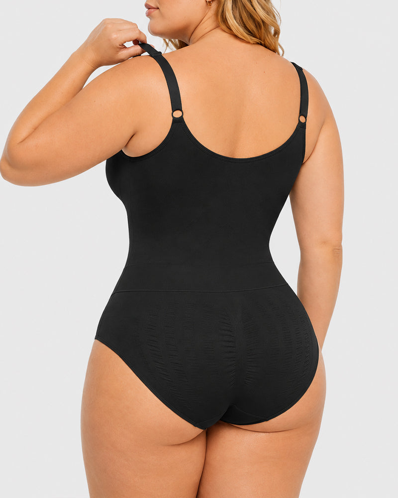 Body sin costuras con control abdominal y escote en V profundo, fácil de poner