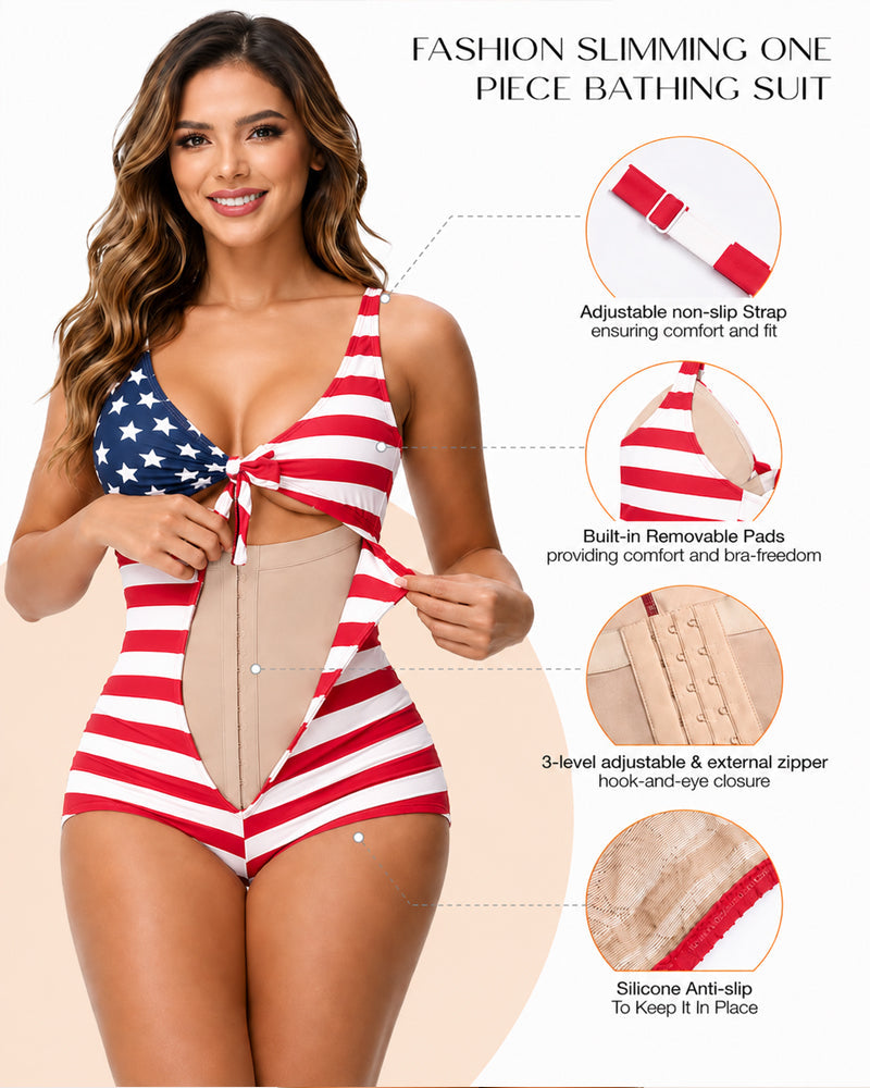 Traje de Baño de Una Pieza con Estrellas y Rayas de la Bandera de EE. UU.