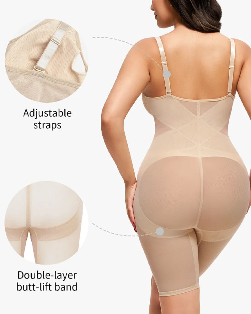 Body sin costuras con paneles de malla y control abdominal en forma de V