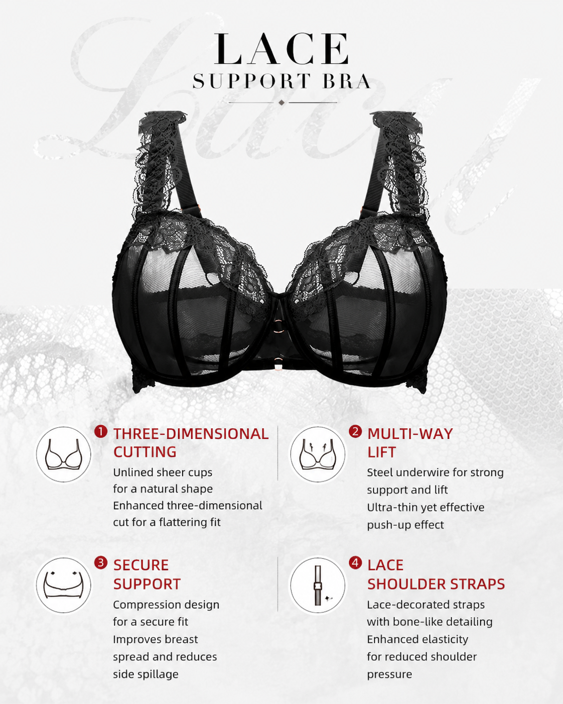 Brassiere Sexy de Encaje Transparente con Realce