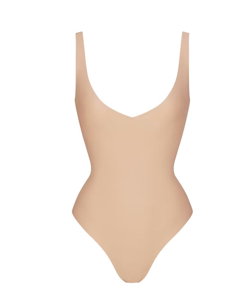 Body sin costuras de control abdominal elástico con escote en V profundo y tirantes ajustables