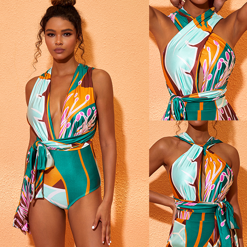 Conjunto de Bañador con Falda Impresa y Diseño Halter