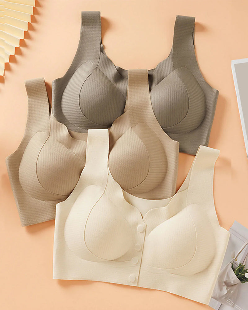 Sujetador sin costuras con cierre frontal en V para mujer, cómodo y transpirable" 

Rewritten: "Sujetador sin costuras con cierre en V frontal para mujer, idealmente cómodo y transpirable