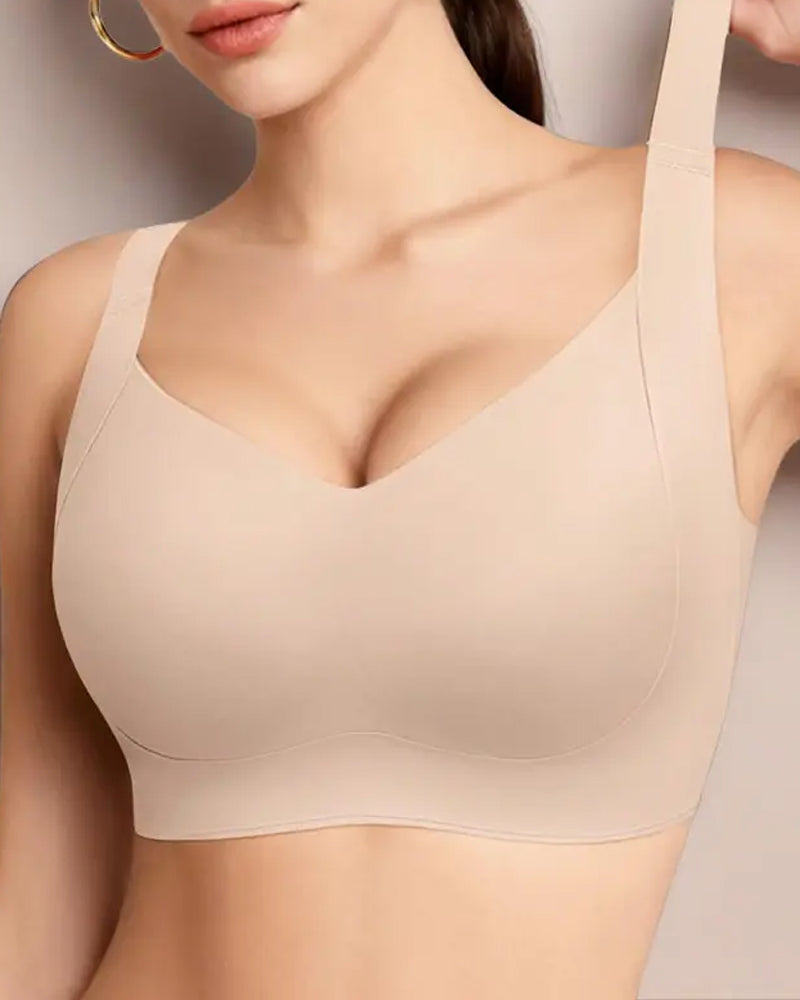 Sostén de Gel para Mujer Sin Aros, Sin Costuras, Doble Capa, Tirantes Elevadores y Copas Completas con Efecto Push-up