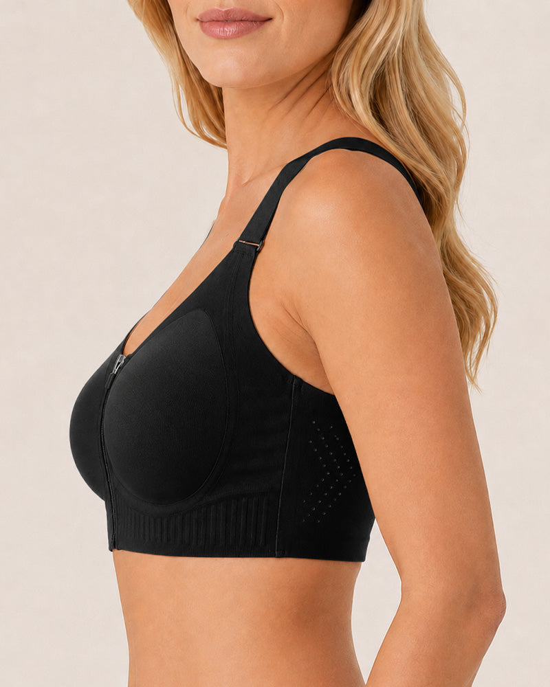 Top sin costuras con cierre frontal y efecto push-up transpirable