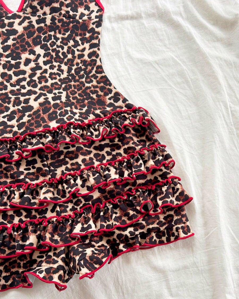 Maillot de Baño Retro de Leopardo con Escote en V y Espalda Abierta para Mujeres
