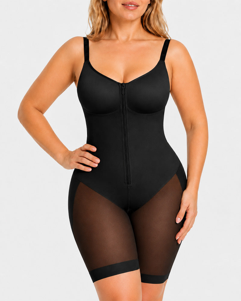 Body sin costuras con cremallera frontal hasta el muslo" can be rewritten as:

"Body sin costuras con cremallera delantera hasta el muslo