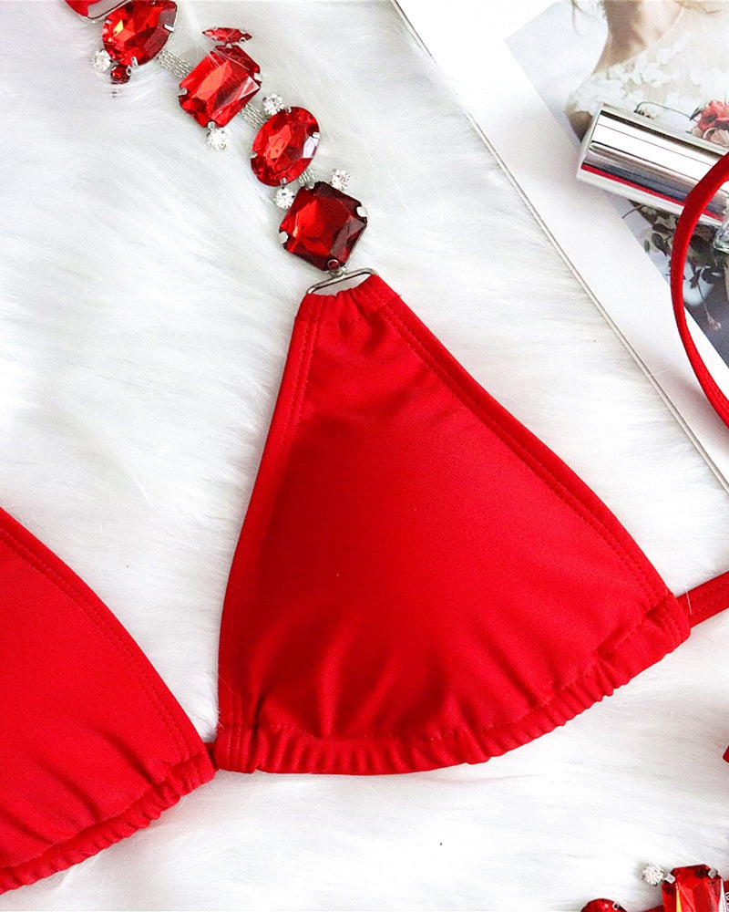 Bikini de Playa Sexy con Cadena de Diamantes Sólidos