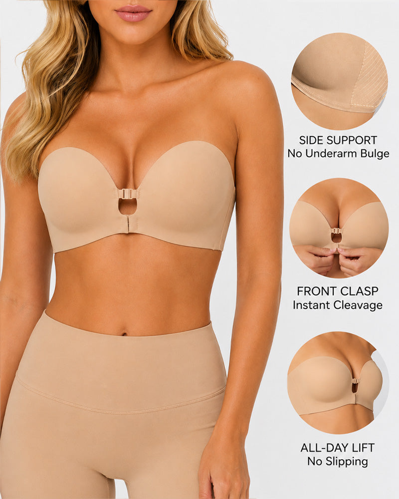 Sujetador sin tirantes, sin costuras, con cierre frontal doble y sin aros