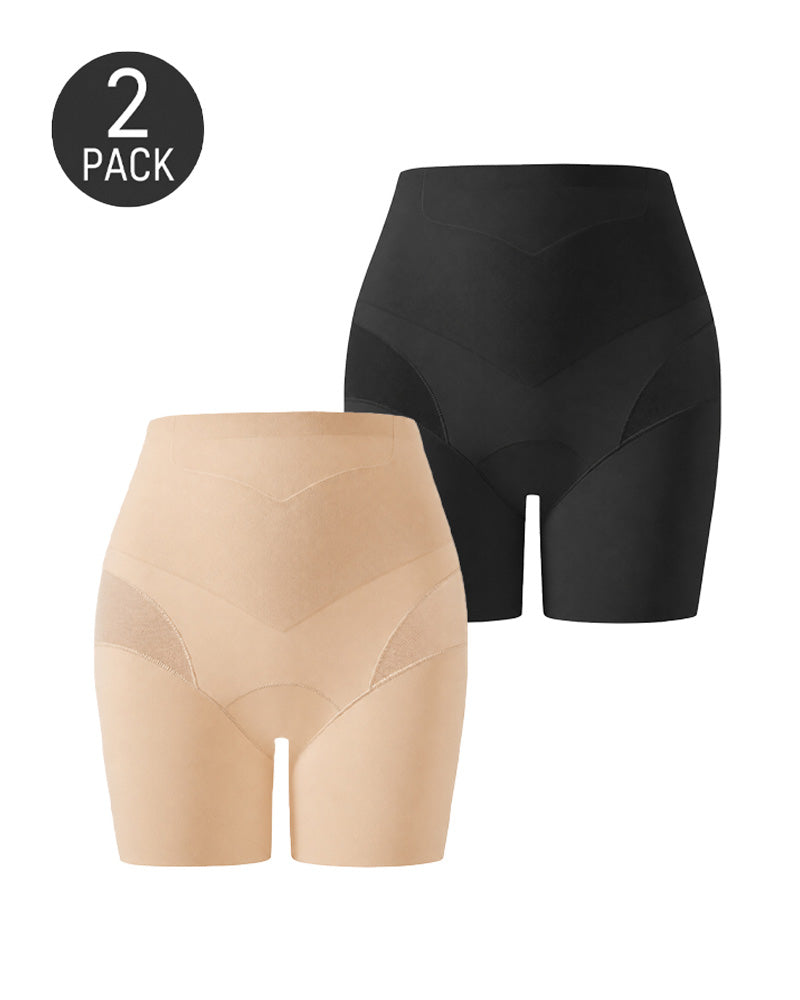 Conjunto de 2 Pantalones Cortos de Cintura Alta Sin Costuras con Control Abdomen y Malla Transpirable