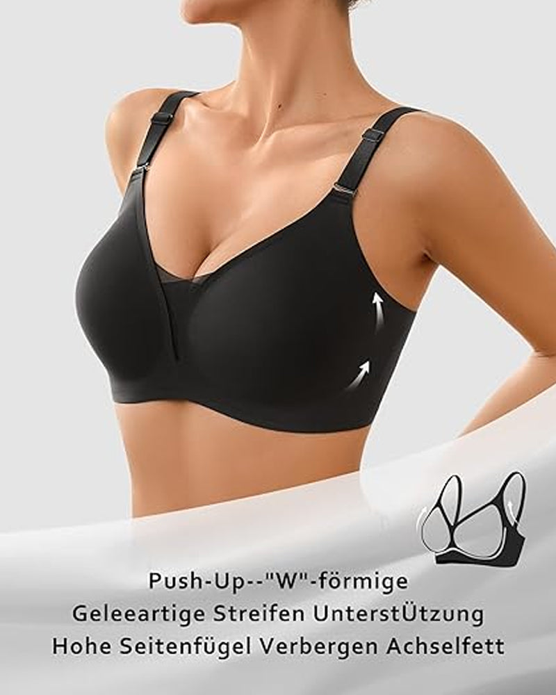 Sostén sin costuras, cómodo y transpirable, con escote en V, sin aros y efecto push-up de malla