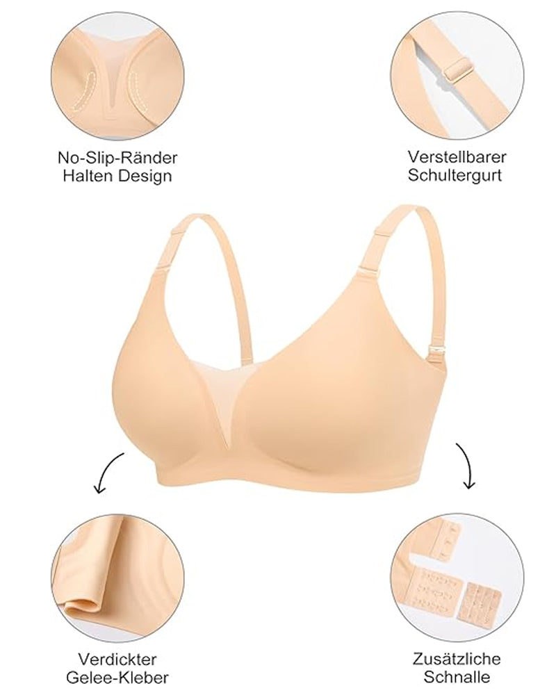 Sostén sin costuras, cómodo y transpirable, con escote en V, sin aros y efecto push-up de malla
