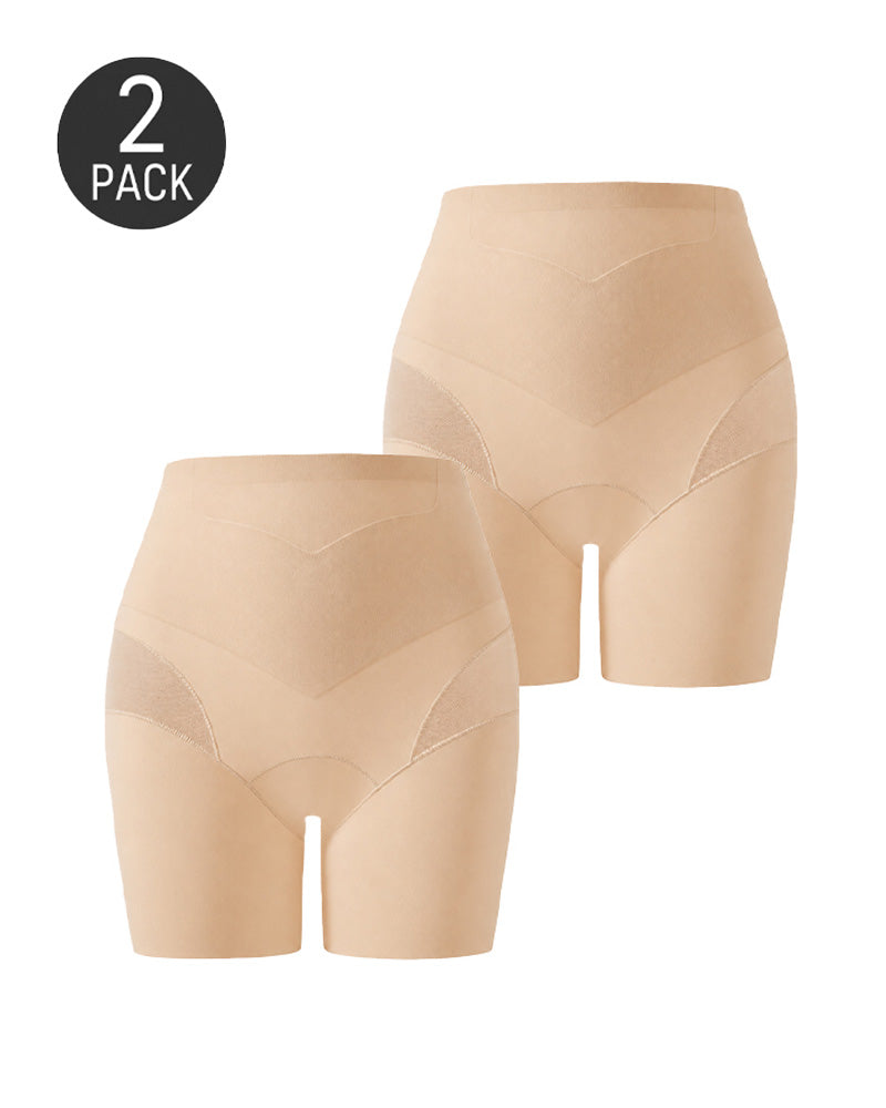 Conjunto de 2 Pantalones Cortos de Cintura Alta Sin Costuras con Control Abdomen y Malla Transpirable