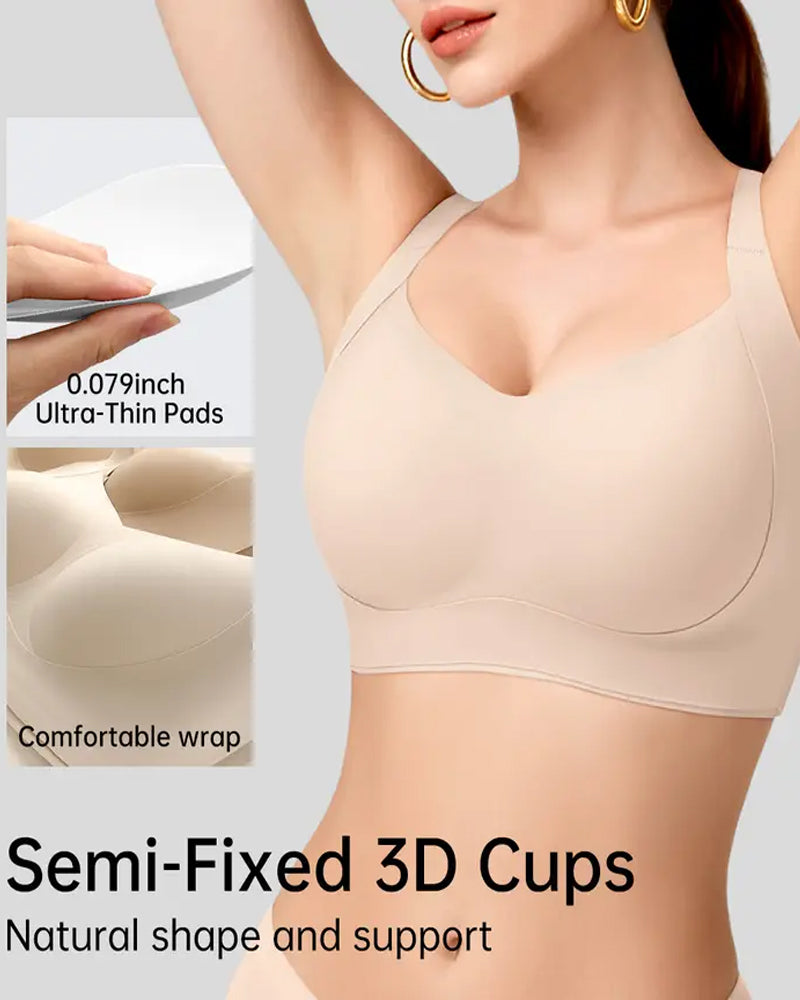 Sostén de Gel para Mujer Sin Aros, Sin Costuras, Doble Capa, Tirantes Elevadores y Copas Completas con Efecto Push-up