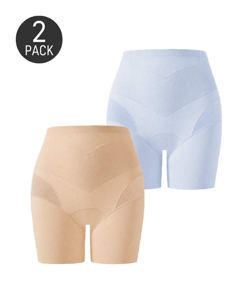 Conjunto de 2 Pantalones Cortos de Cintura Alta Sin Costuras con Control Abdomen y Malla Transpirable