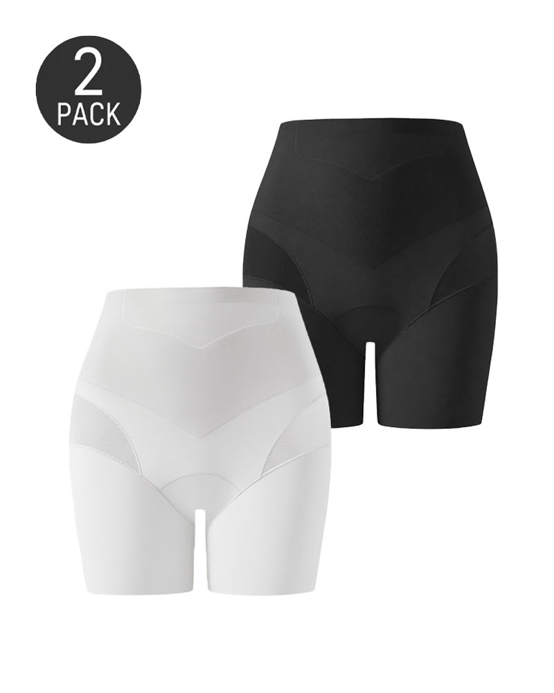 Conjunto de 2 Pantalones Cortos de Cintura Alta Sin Costuras con Control Abdomen y Malla Transpirable