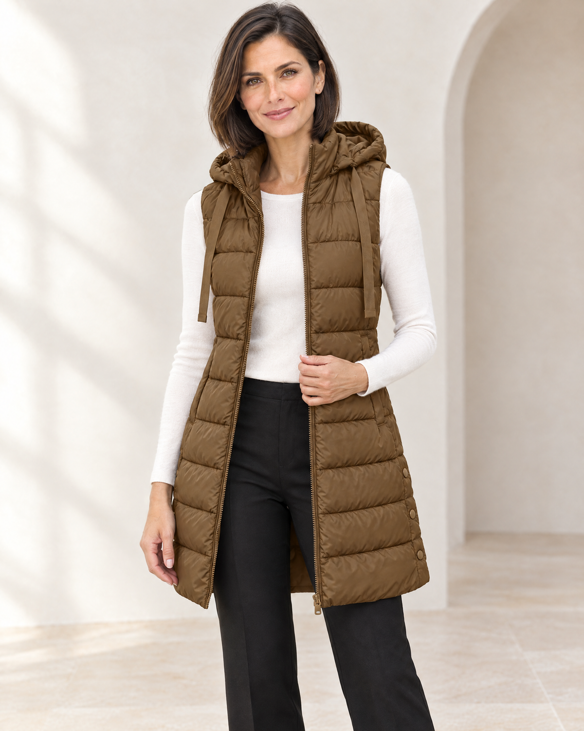 Valeria | Chaleco Largo Acolchado con Capucha