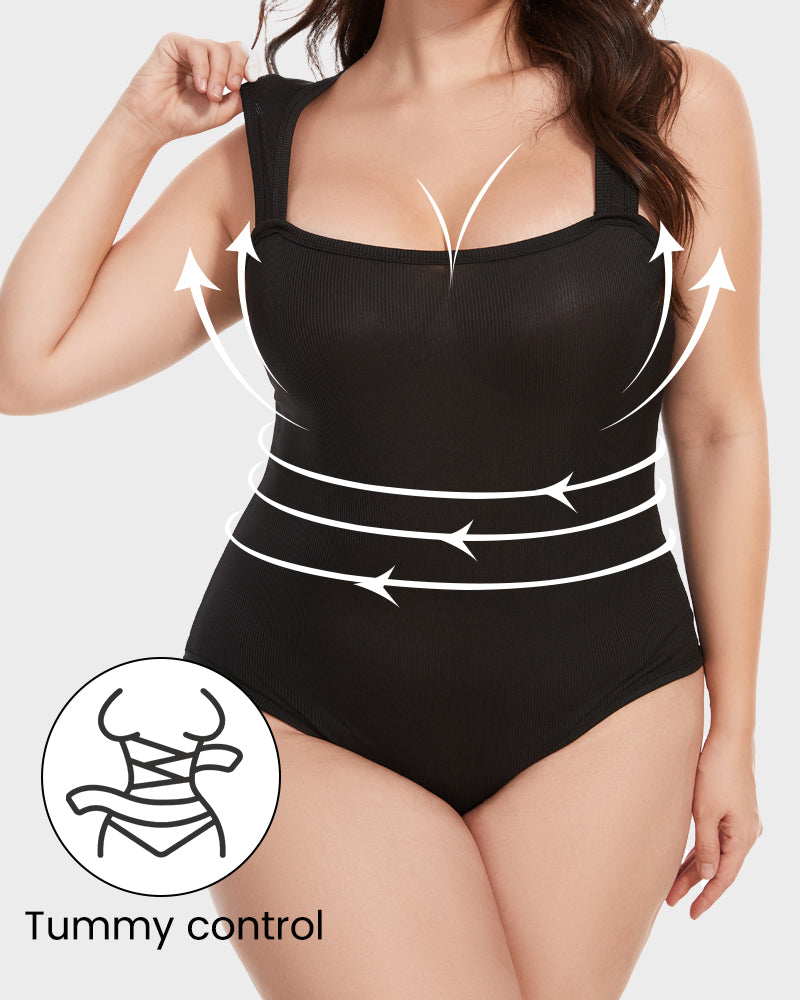 Vestido ajustado con escote cuadrado y tirantes de canalé