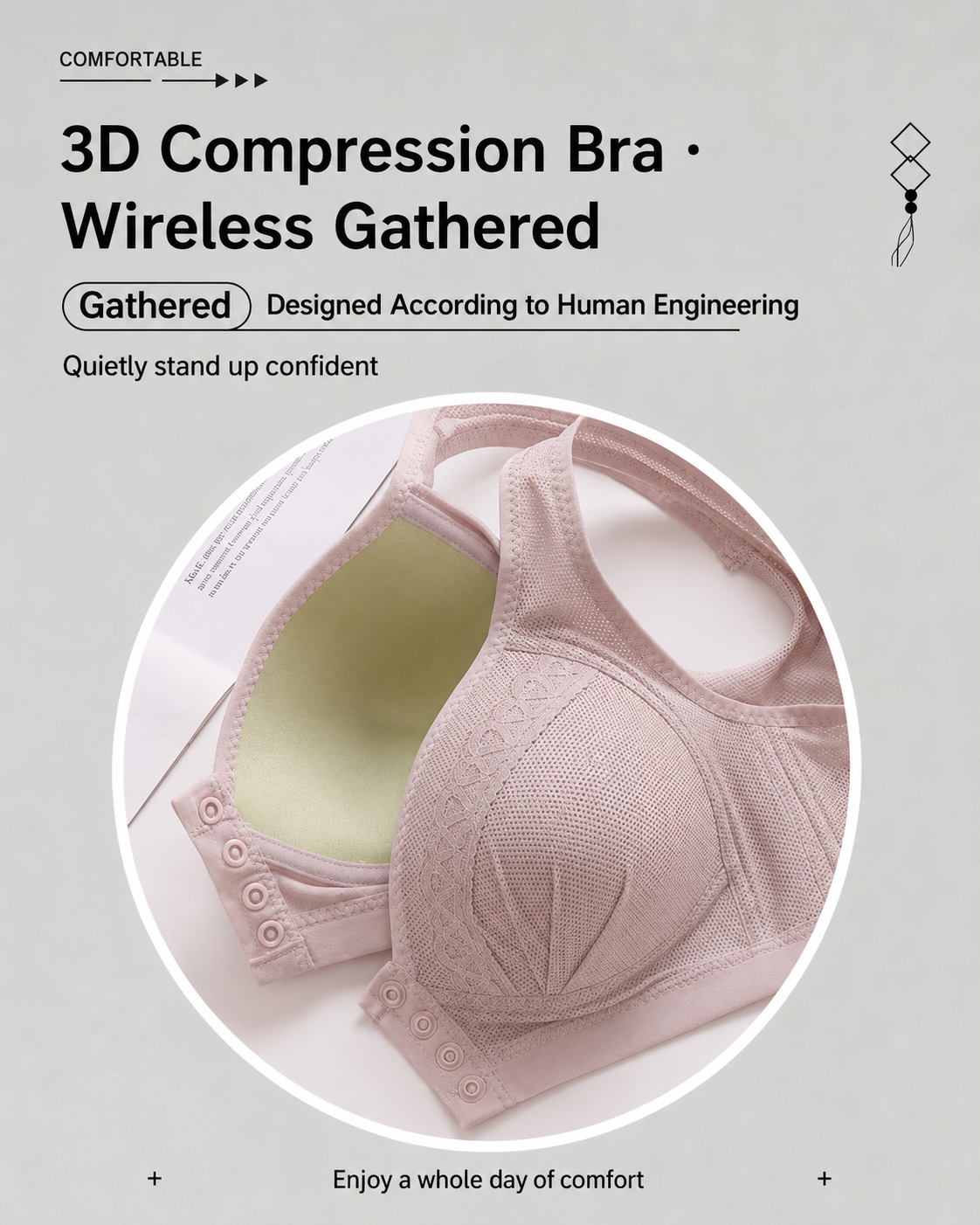 Set de Tres Sujetadores Sin Aros con Copas Completas y Cierre Frontal de Jacquard