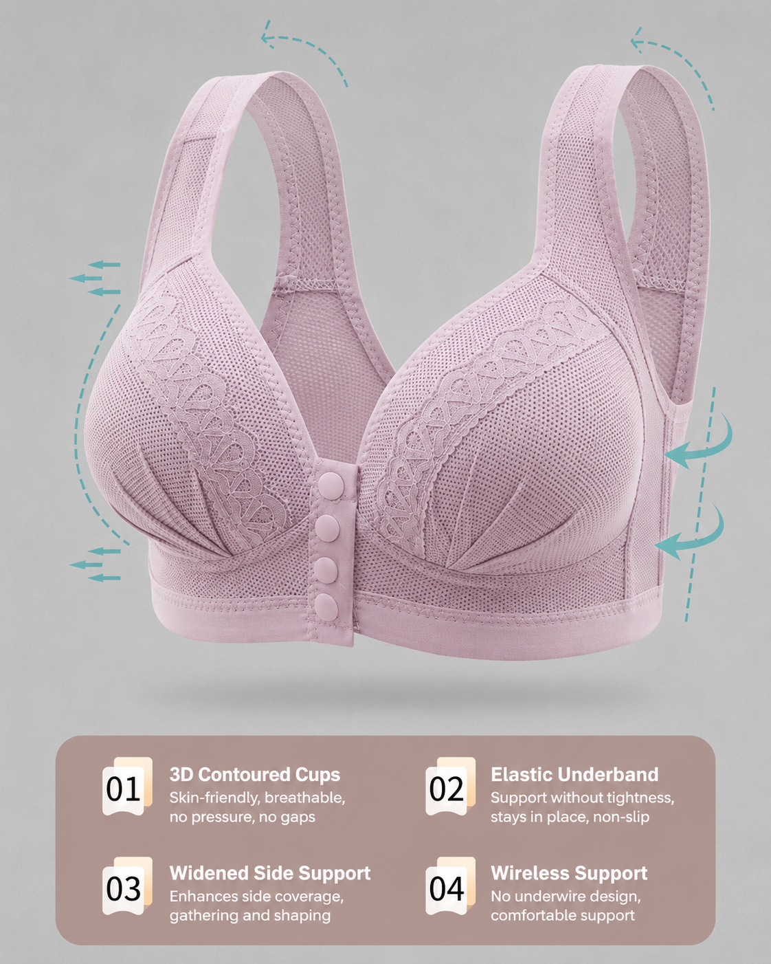 Set de Tres Sujetadores Sin Aros con Copas Completas y Cierre Frontal de Jacquard