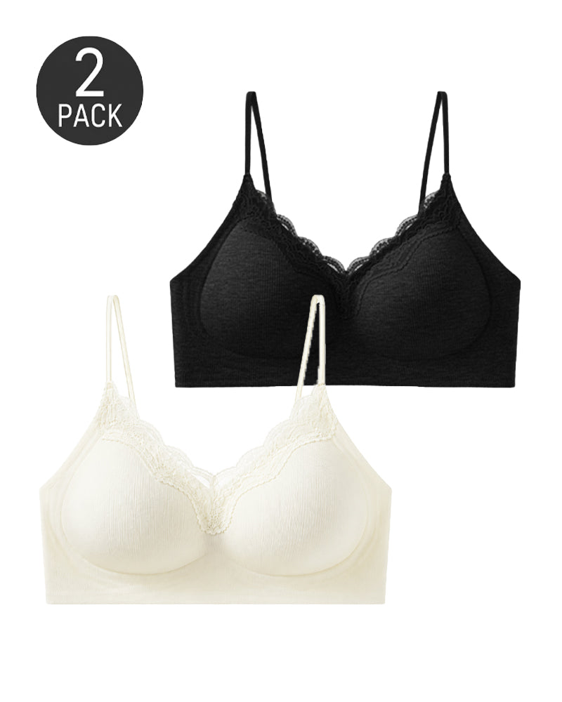 Conjunto de 2 Sujetadores Push-Up Sin Aros con Encaje y Escote en V Profundo