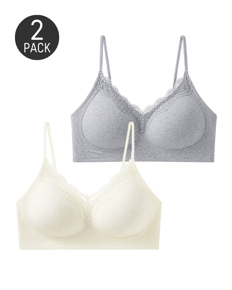 Conjunto de 2 Sujetadores Push-Up Sin Aros con Encaje y Escote en V Profundo