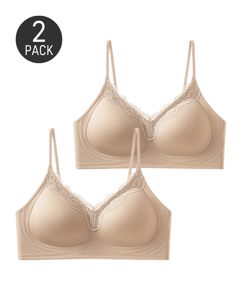 Conjunto de 2 Sujetadores Push-Up Sin Aros con Encaje y Escote en V Profundo