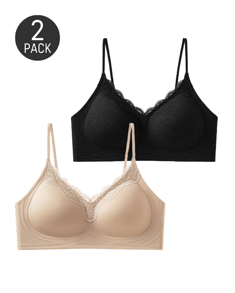 Conjunto de 2 Sujetadores Push-Up Sin Aros con Encaje y Escote en V Profundo