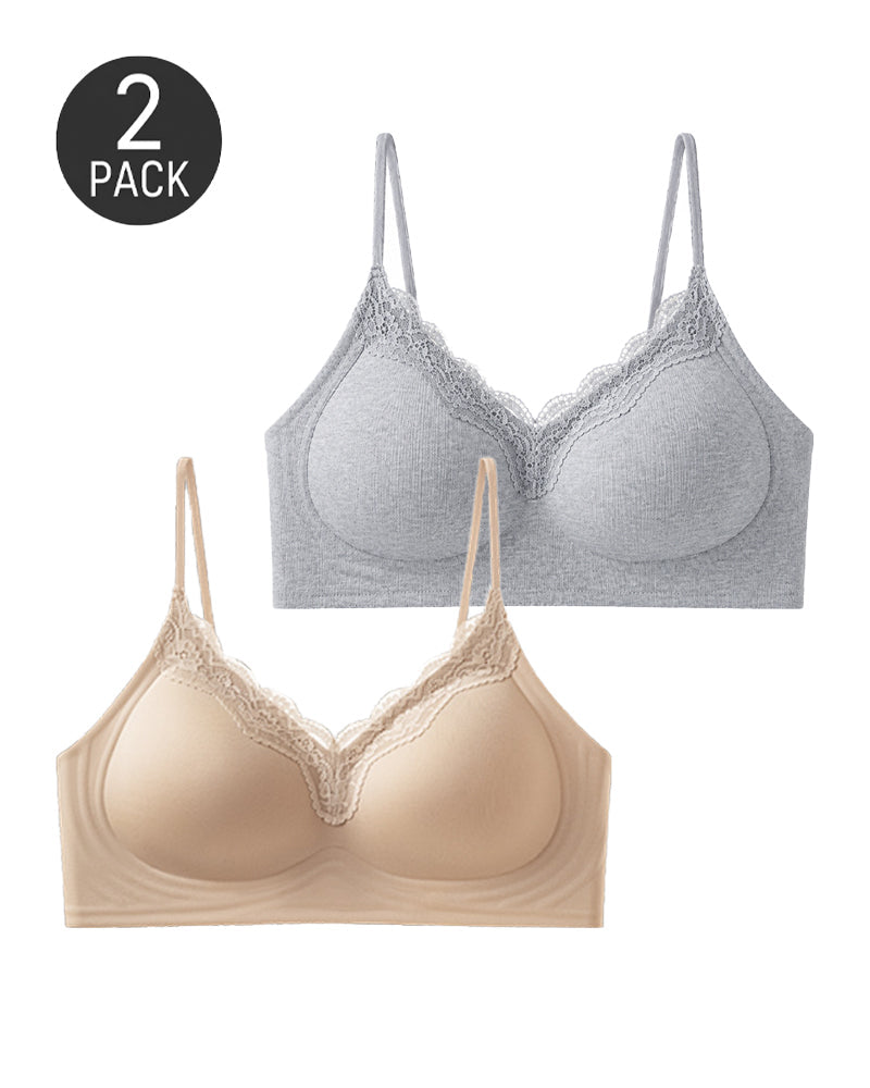 Conjunto de 2 Sujetadores Push-Up Sin Aros con Encaje y Escote en V Profundo