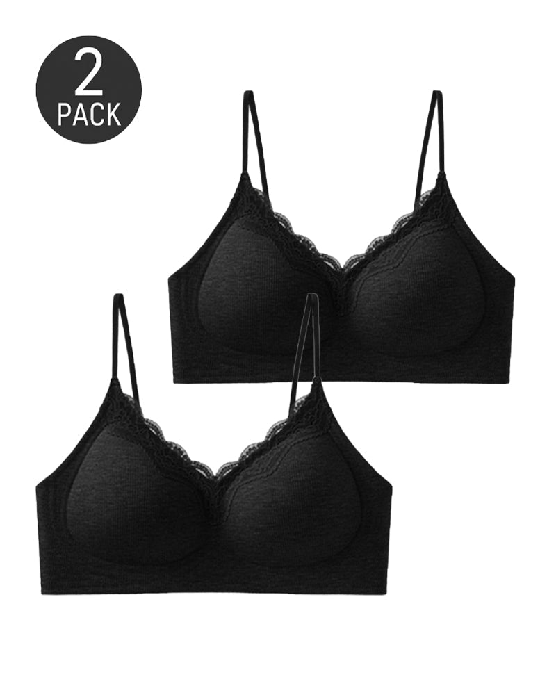 Conjunto de 2 Sujetadores Push-Up Sin Aros con Encaje y Escote en V Profundo