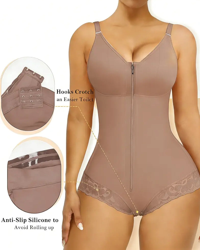 Body Shaper para Mujeres con Cierre de Cremallera y Control de Abdomen, Alta Compresión Ajustable
