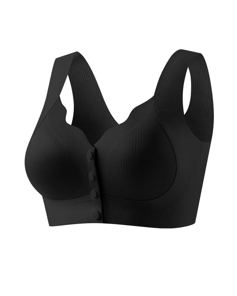 Sujetador sin costuras con cierre frontal en V para mujer, cómodo y transpirable" 

Rewritten: "Sujetador sin costuras con cierre en V frontal para mujer, idealmente cómodo y transpirable