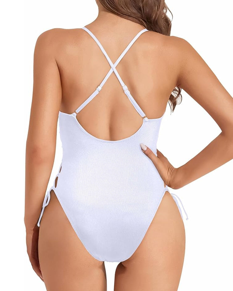 Maillot de Baño Femenino con Espalda Abierta y Escote en V Profundo