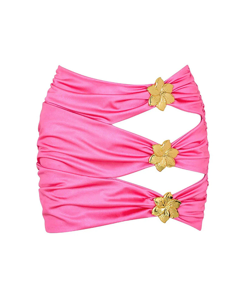 Bañador Halter con Falda y Detalles de Hardware Floral