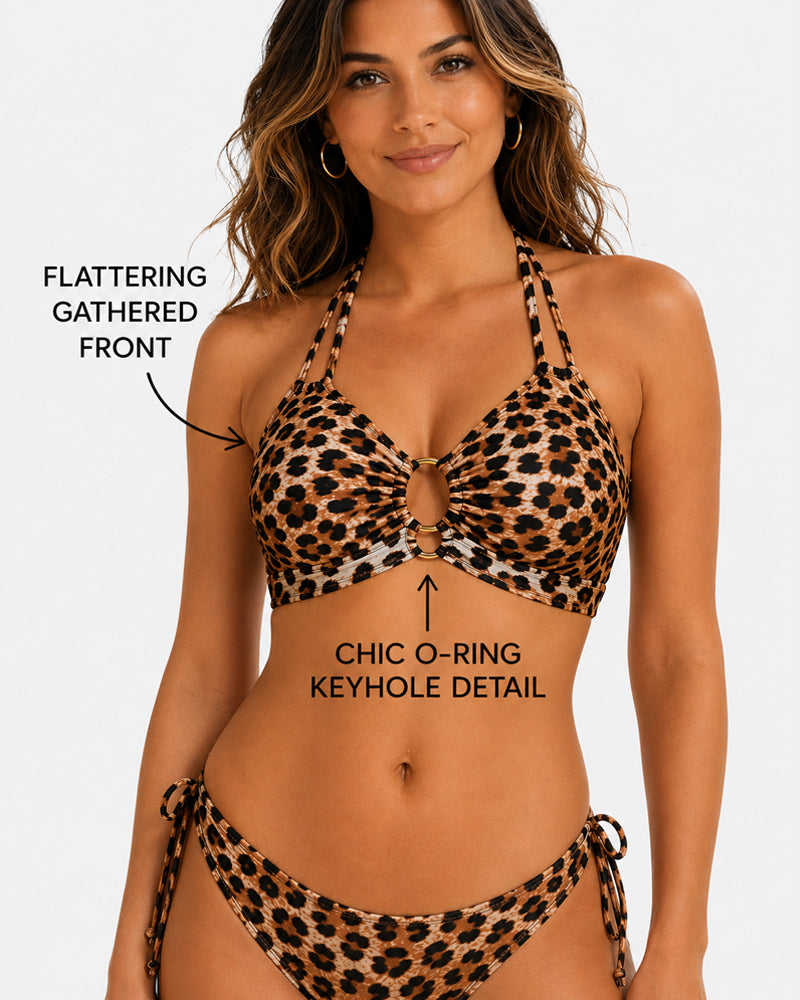 Conjunto de Bikini con Estampado de Leopardo y Sexy Cuello Halter