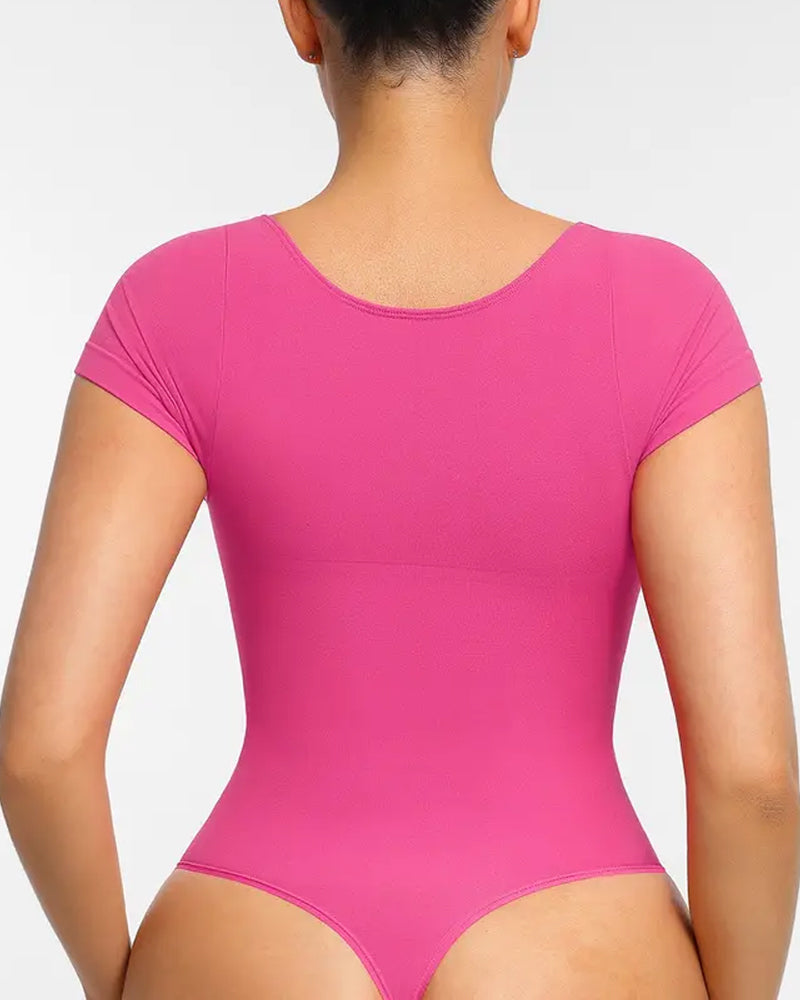 Body sin costuras para mujer con escote en V y mangas cortas