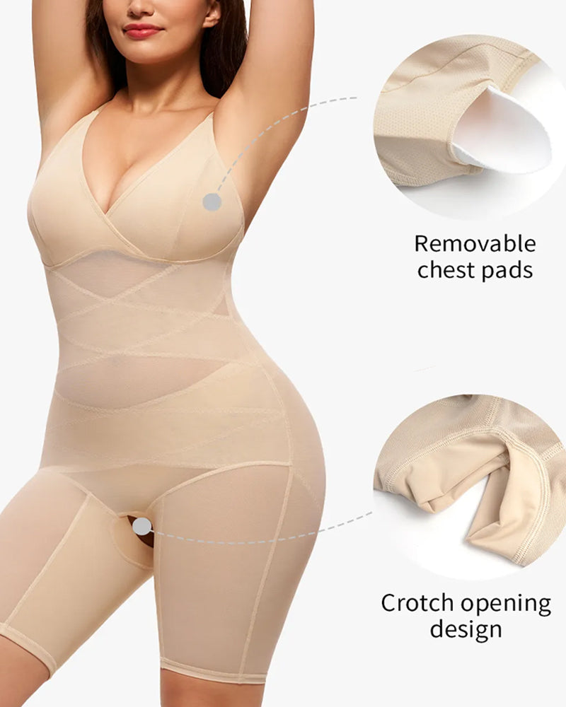 Body sin costuras con paneles de malla y control abdominal en forma de V
