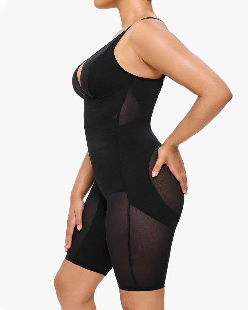 Body sin costuras con paneles de malla y control abdominal en forma de V