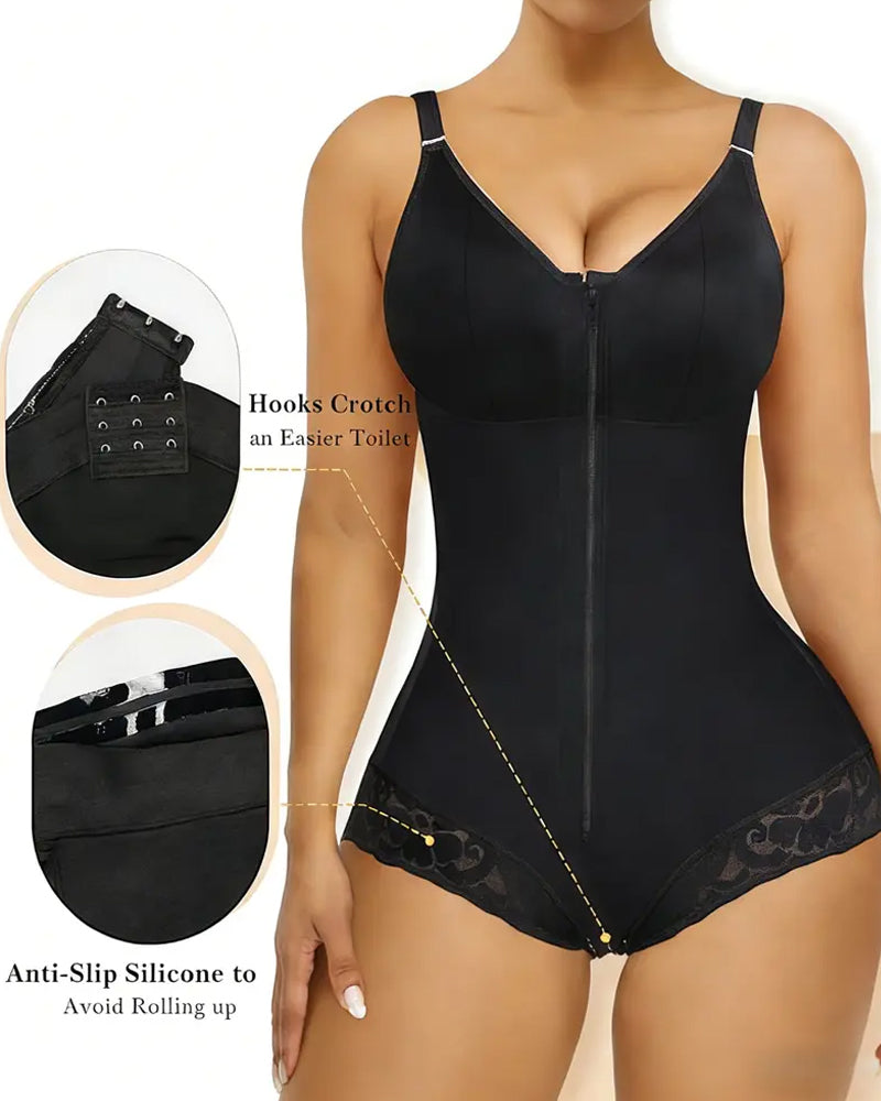 Body Shaper para Mujeres con Cierre de Cremallera y Control de Abdomen, Alta Compresión Ajustable