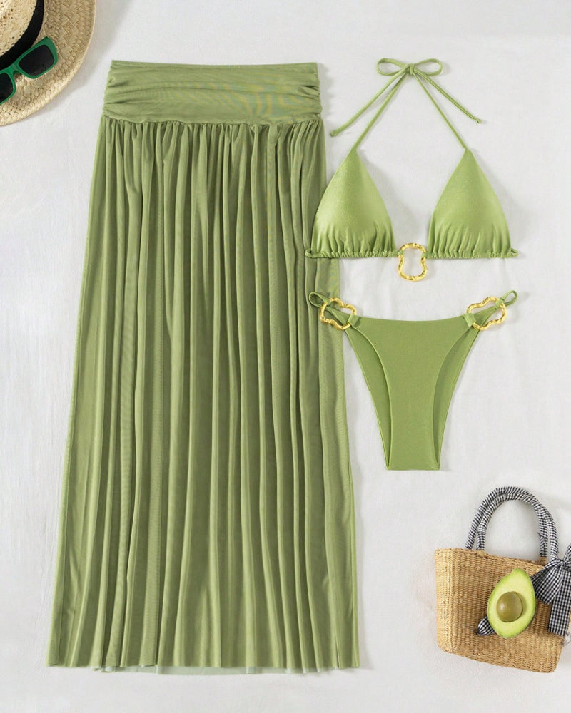 Conjunto de Bikini de Playa con Falda Larga para Vacaciones