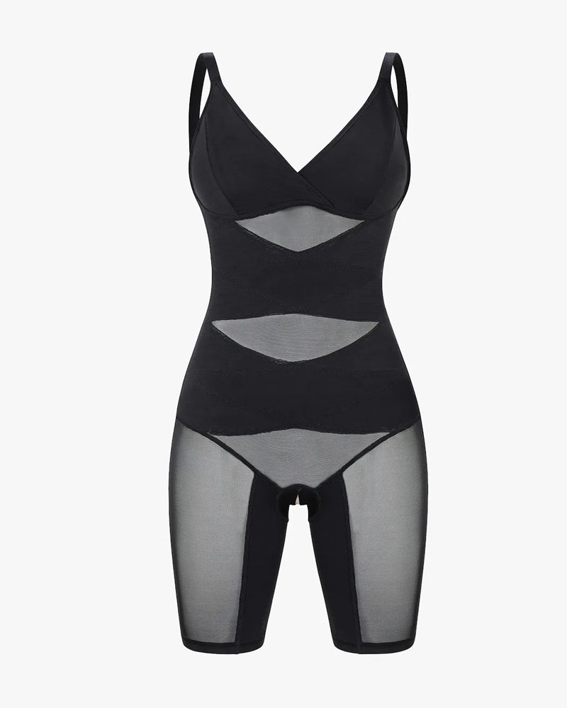 Body sin costuras con paneles de malla y control abdominal en forma de V