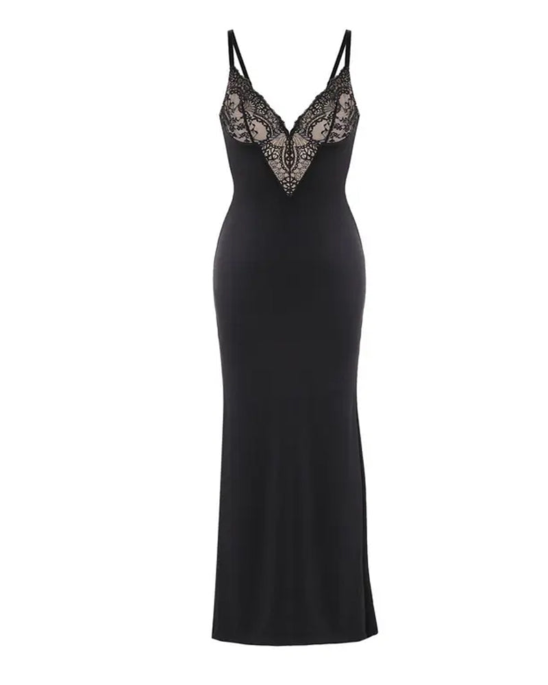 Maxi Vestido Sin Mangas con Escote en V Profundo y Faja Moldeadora Integrada