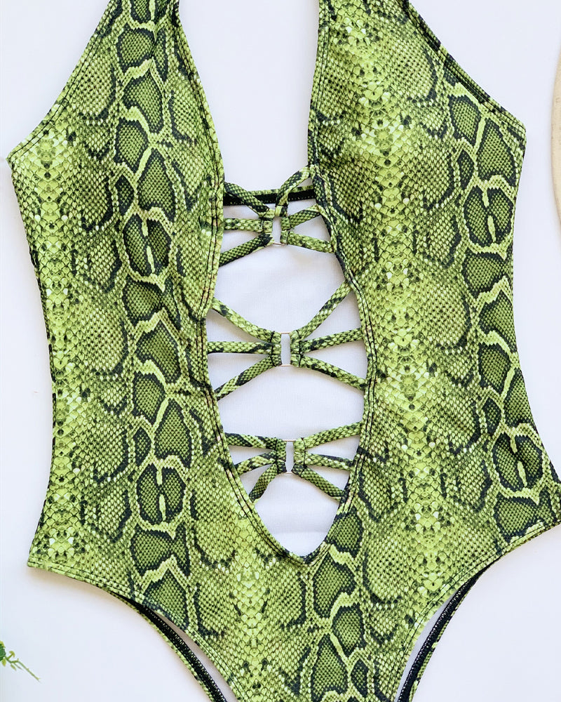 Traje de baño de una pieza con diseño de serpiente